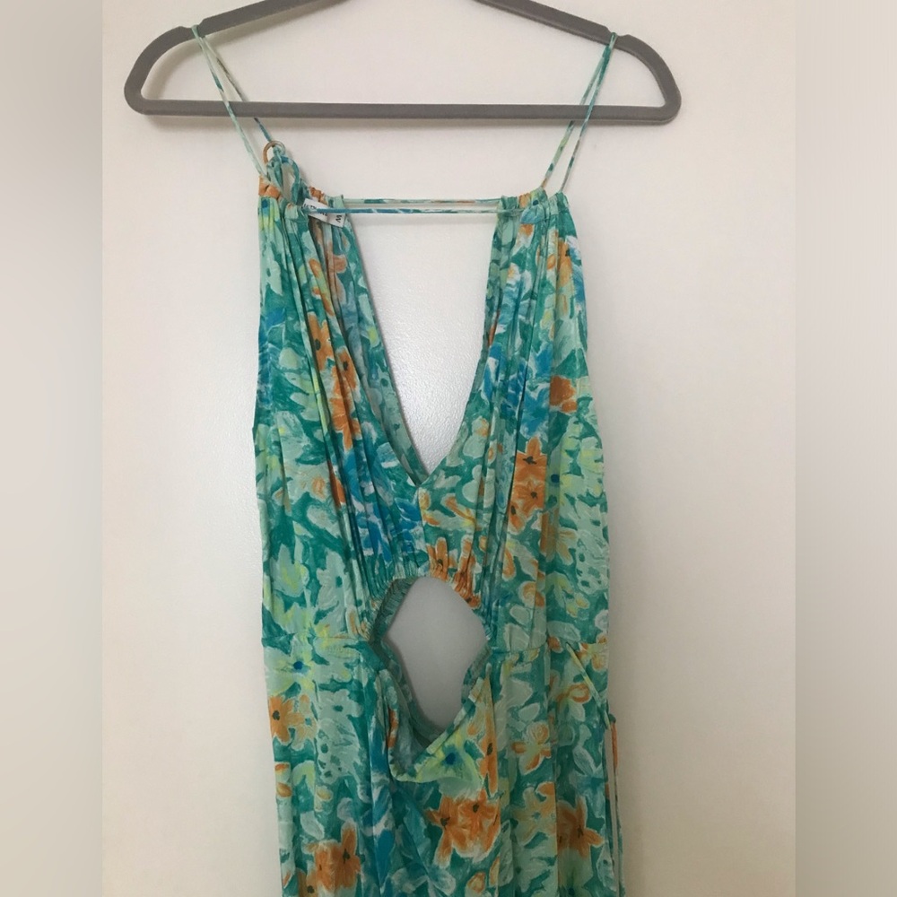 Lé Salty Label Bianca Maxi Dress Cutaway Teal Tropical Floral Green Blue SZ M - Picture 8 of 10